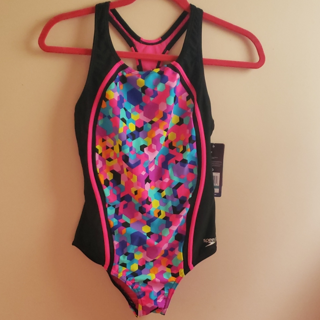 Nwt Girl's 16 Speedo Geometric Print Swimsuit.